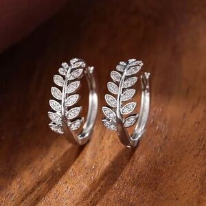 Elegant Silver Leaf Hoop Earrings